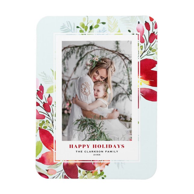 Magnet Flexible Noël rouge d'aquarelle fleurit la photo (Vertical)