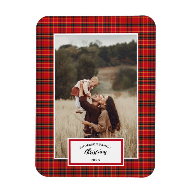 Magnet Flexible Noël Tartan Plaid Nom de famille Année (Vertical)