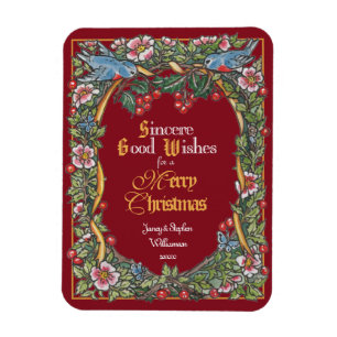 Magnet Flexible Noël victorien personnalisé Oiseau floral Bourgogn
