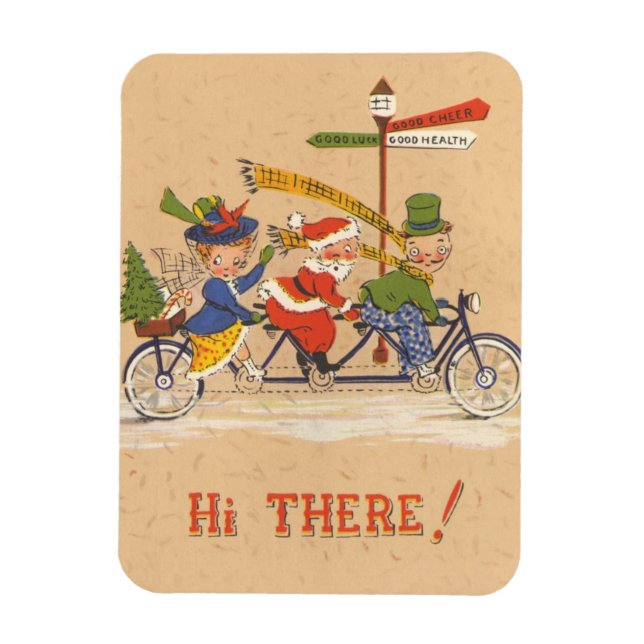 Magnet Flexible Noël vintage, Père Noël à vélo (Vertical)