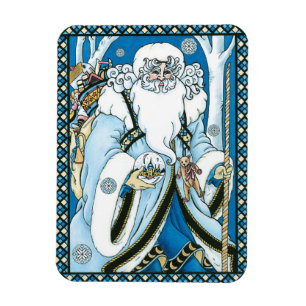 Magnet Flexible Noël Vintage, Père Noël Bleu avec Snowglobe