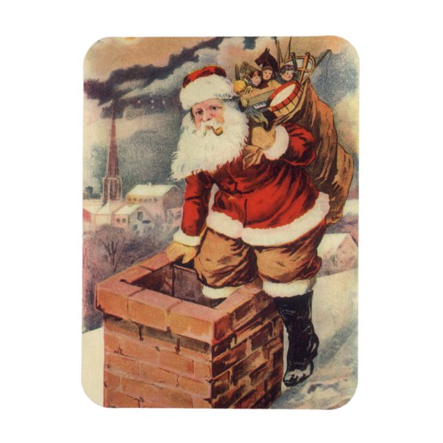 Magnet Flexible Noël Vintage Père Noël victorien à Chimney (Vertical)