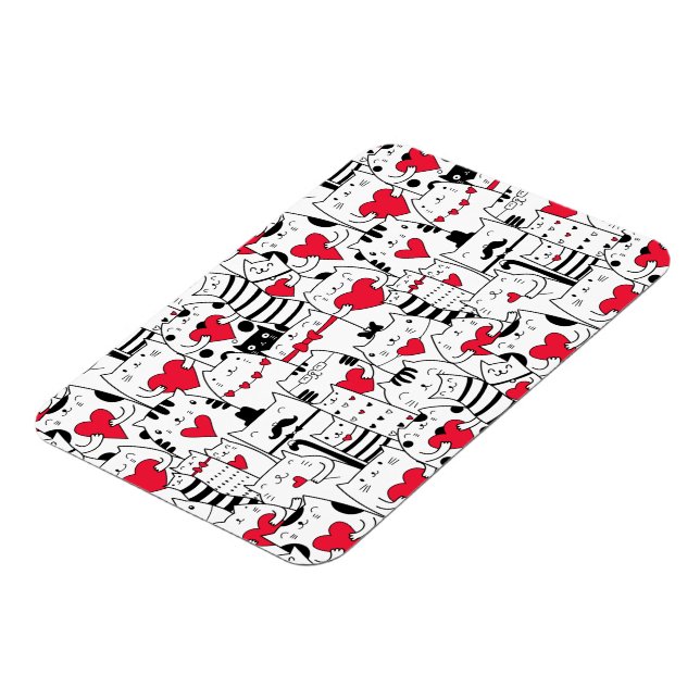 Magnet Flexible Noir Blanc Cute Chat Coeur Rouge (Côté Gauche)