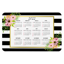 Magnet Flexible Noir Blanc rayé Floral Or | Calendrier 2022