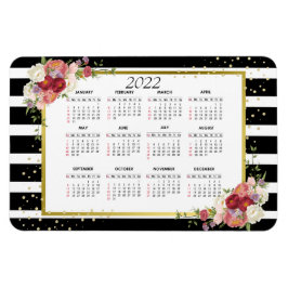 Magnet Flexible Noir Blanc rayé Floral Or | Calendrier 2022