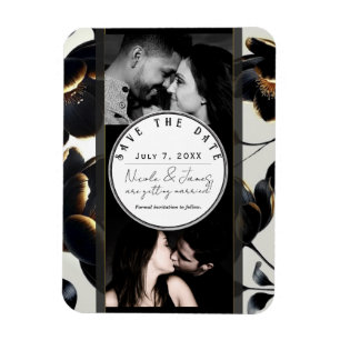 Magnet Flexible Noir et or floral gris-beige mariage carte de sauv