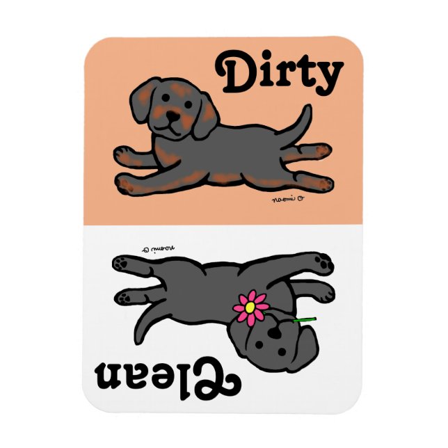 Magnet Flexible Noir Labrador Chiot Propre / Lave-vaisselle sale (Vertical)