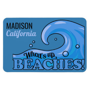 Magnet Flexible Nom et emplacement personnalisés Funny Beach Vague