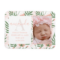 Nom monogramme Floral rose Faire-part de naissance