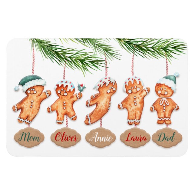 Magnet Flexible Nom personnalisé famille art de Noël Pain d'épices (Horizontal)