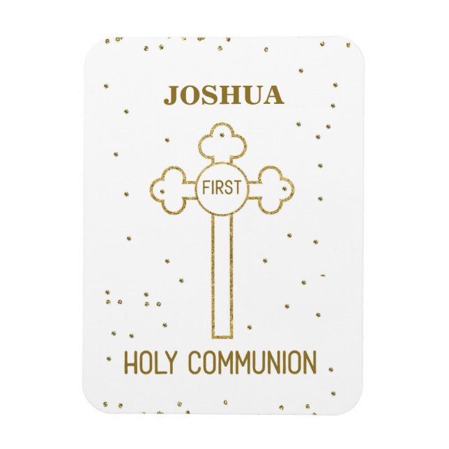 Magnet Flexible Nom personnalisé Première Sainte Communion Gold Lo (Vertical)
