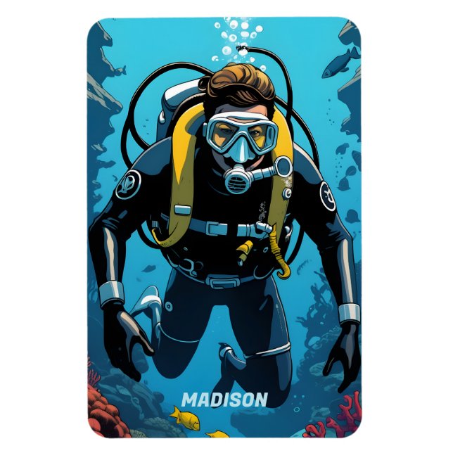 Magnet Flexible Nom personnalisé Scuba Diver (Vertical)