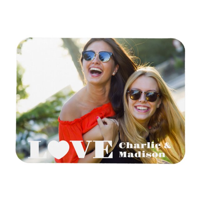 Magnet Flexible Noms personnalisés et AMOUR photo (Horizontal)