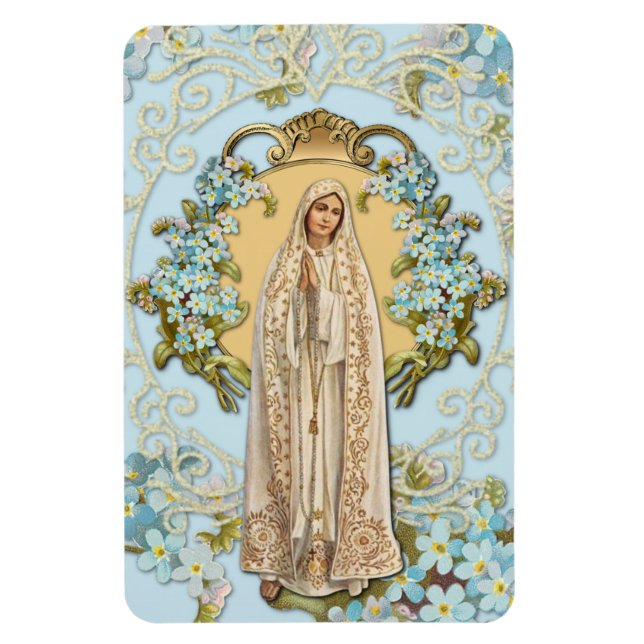 Magnet Flexible Notre-Dame de Fatima Bleu Floral Religieux  (Vertical)