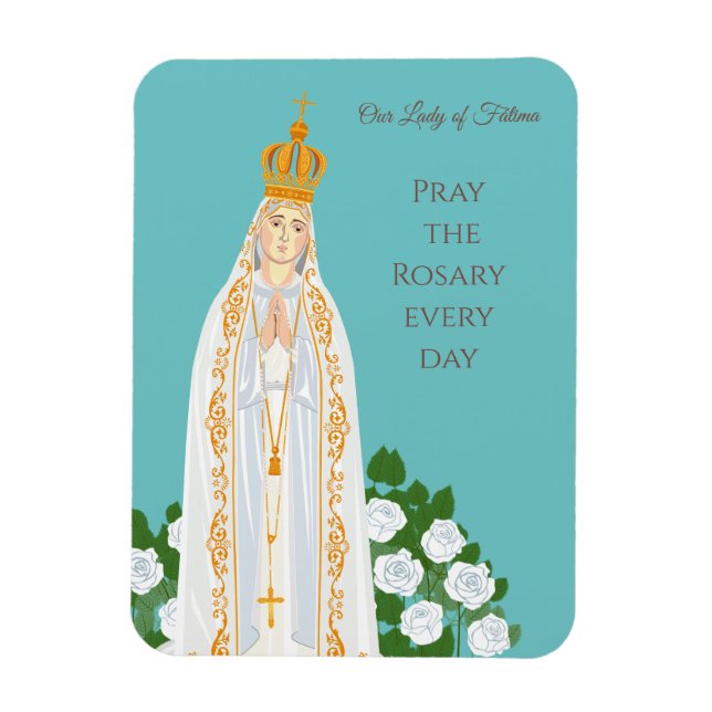 Magnet Flexible Notre-Dame de Fatima et roses blanches (Vertical)