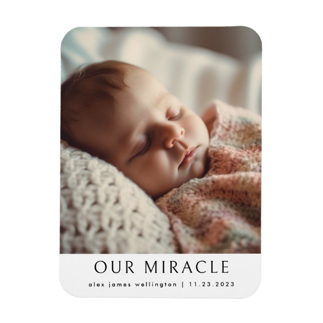 Magnet Flexible Notre Miracle Modern Photo Baby Faire-part de nais (Vertical)
