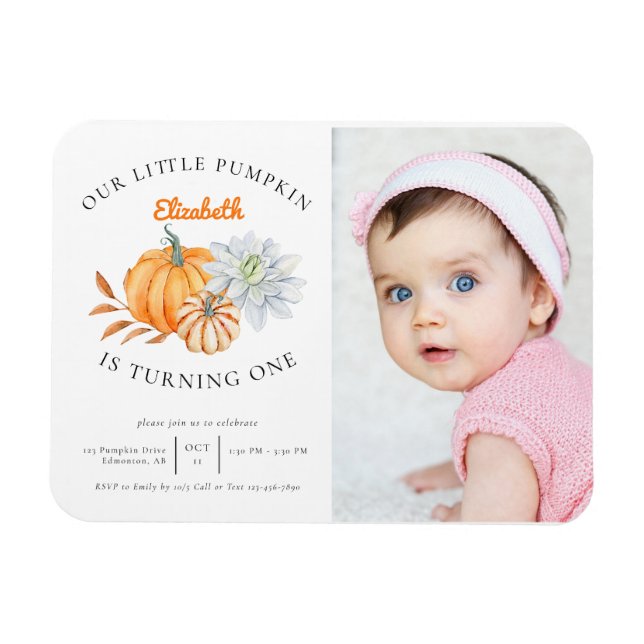 Magnet Flexible Notre petit Citrouille 1er anniversaire Floral Fal (Horizontal)