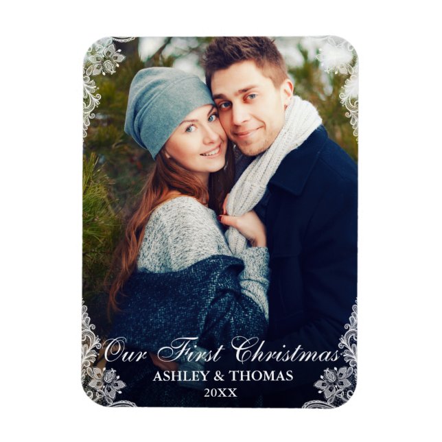 Magnet Flexible Notre première photo en dentelle de Noël (Vertical)