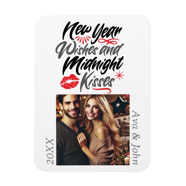 Magnet Flexible Nouvel an voeux et minuit baisers script photo (Vertical)