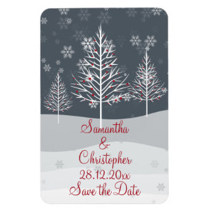 Magnet Flexible Nuit de neige et arbres d'hiver Mariage Sauvez la 