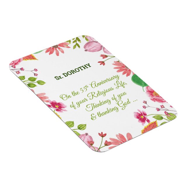 Magnet Flexible Nun Religious 55e Anniversaire Fleurs aquarelles (Côté Droit)