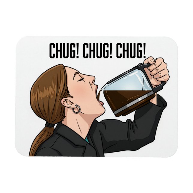 Magnet Flexible Office Woman Chugging Coffee From Pot Humor (Horizontal)