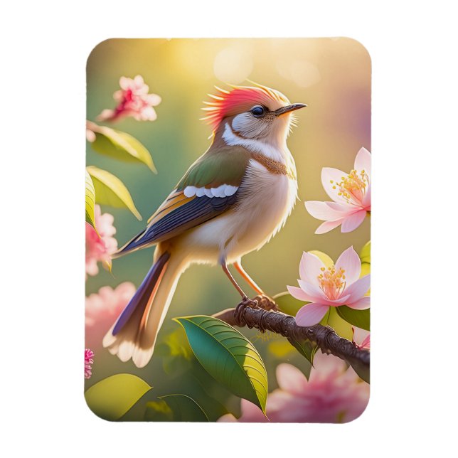 Magnet Flexible Oiseau de Paruline Imaginaire à tête rouge (Vertical)