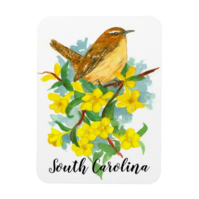 Magnet Flexible Oiseau d'État de Caroline du Sud Wren Aquarelle (Vertical)