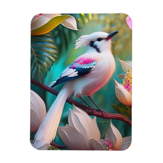 Magnet Flexible Oiseau d'Imaginaire tacheté blanc crêpé (Vertical)