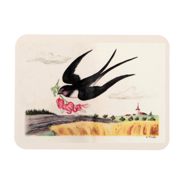 Magnet Flexible Oiseau Volant Avec Fleurs (Horizontal)