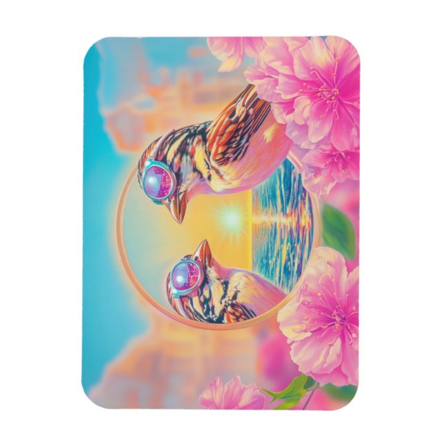 Magnet Flexible Oiseaux cool avec lunettes de soleil au coucher du (Vertical)
