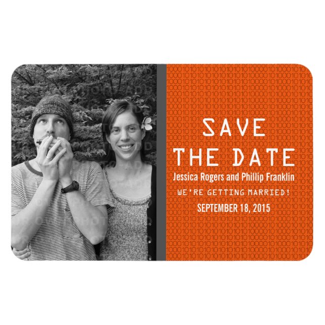 Magnet Flexible Orange Binary Code Photo Enregistrer l'aimant Date (Horizontal)
