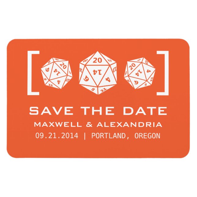 Magnet Flexible Orange D20 Dice Gamer Enregistrer l'aimant de date (Horizontal)