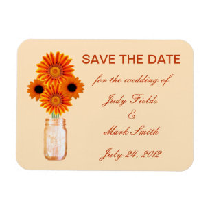 Magnet Flexible Orange Fleurs Mason Jar Enregistrer L'Aimant Date