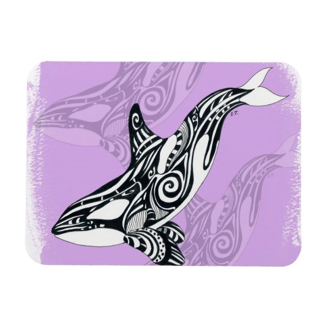 Magnet Flexible Orca Whale Brossé Tribal Doodle Rose (Horizontal)