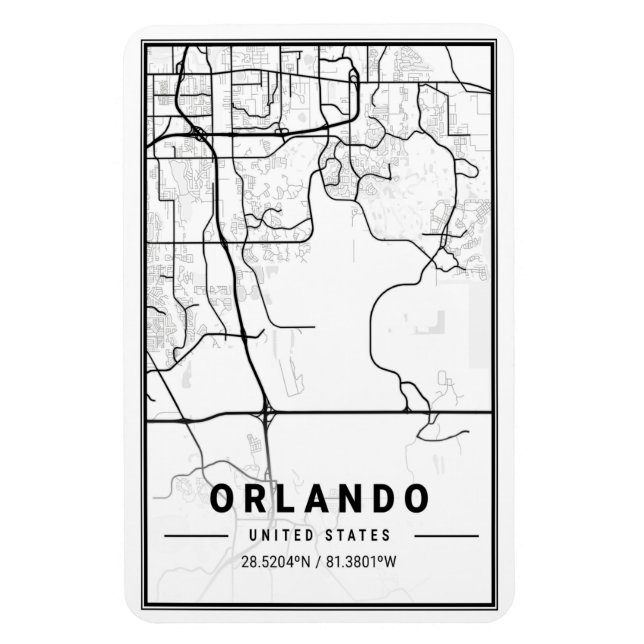 Magnet Flexible Orlando Florida USA Travel City Map Poster (Vertical)