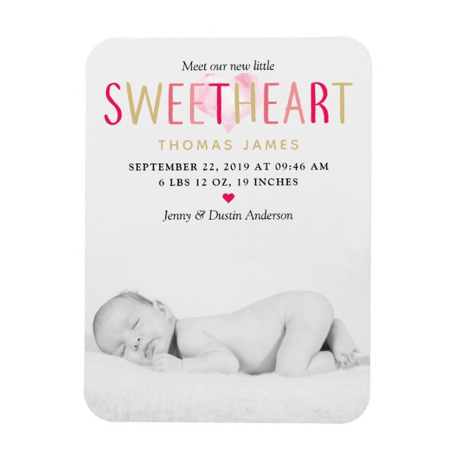 Magnet Flexible Our Little Sweetheart Photo Birth Announcement (Vertical)