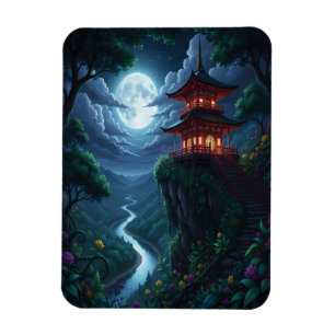 Magnet Flexible Pagode japonaise éclairée par la lune sur une fala