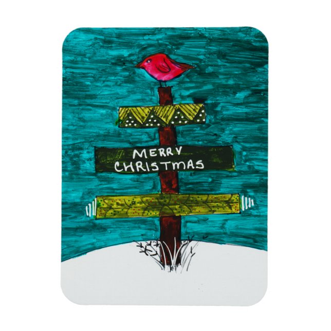Magnet Flexible Palette sapin de Noël avec un aimant d'oiseau roug (Vertical)