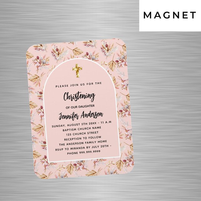 Magnet Flexible Pampas de Christening florales rose or invitation (Créateur téléchargé)