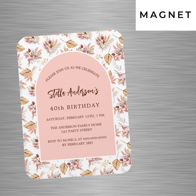 Magnet Flexible Pampas fleur rose or luxe anniversaire invitation (Créateur téléchargé)