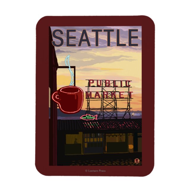 Magnet Flexible Panneau du marché de SeattlePike Place et vue sur  (Vertical)