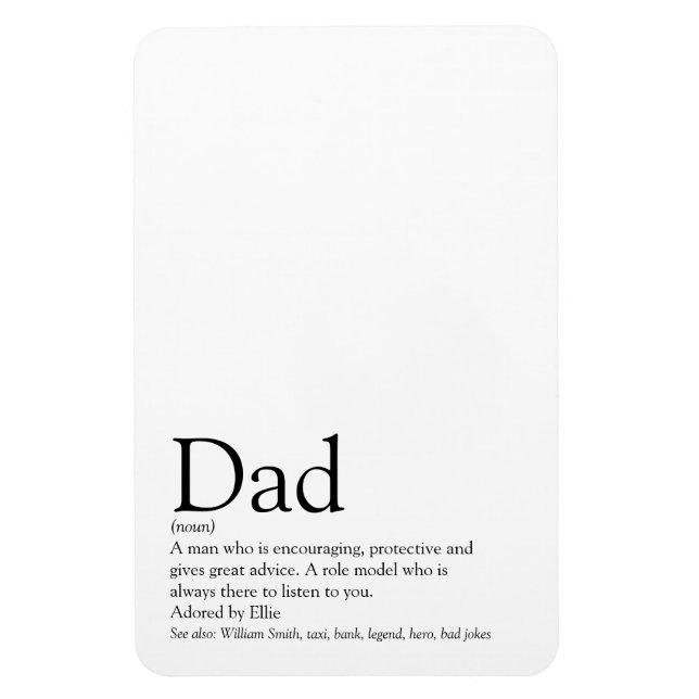 Magnet Flexible Papa, papa, père Définition Noir et blanc (Vertical)