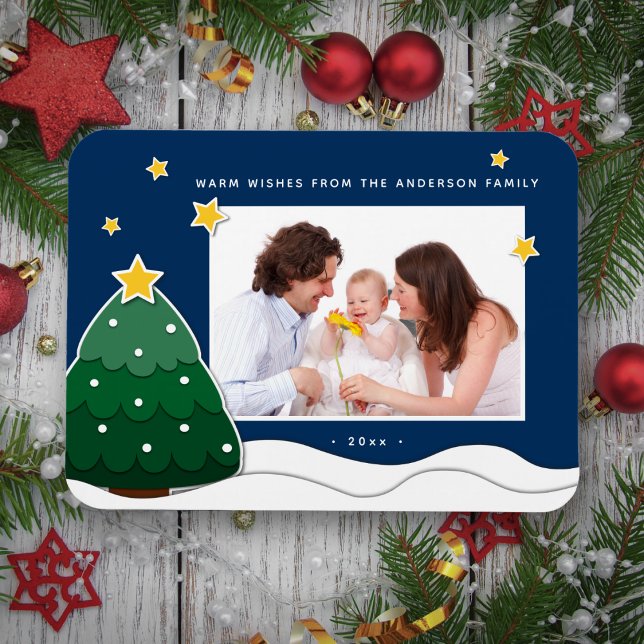 Magnet Flexible Papercut Stars & Snowy Christmas Tree Photo famill (Créateur téléchargé)