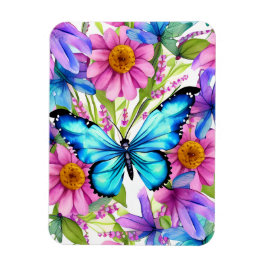 Magnet Flexible Papillon bleu dans un champ de fleurs