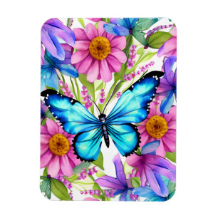 Magnet Flexible Papillon bleu dans un champ de fleurs