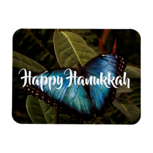 Magnet Flexible Papillon bleu Morpho, Happy Hanoukka