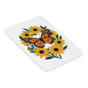 Magnet Flexible Papillon Checkerspot et fleurs de marguerite à œil