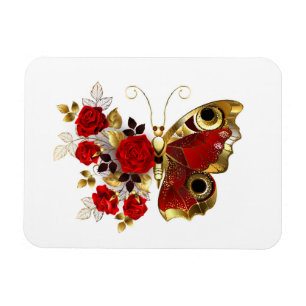 Magnet Flexible Papillon de fleurs rouges aux roses rouges