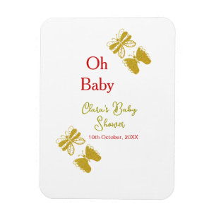 Magnet Flexible Papillon doré baby shower rouge oh bébé moderne